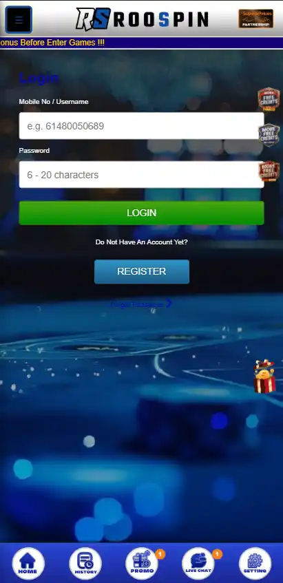 Roospin registration or account-entry screen