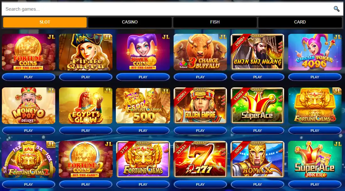 Roospin pokies lobby showing slot tiles and browsing controls